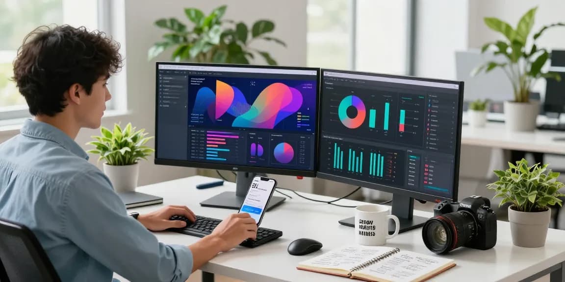 Ruang kerja digital modern dengan analitik GEGESLOT dan suasana inspiratif.