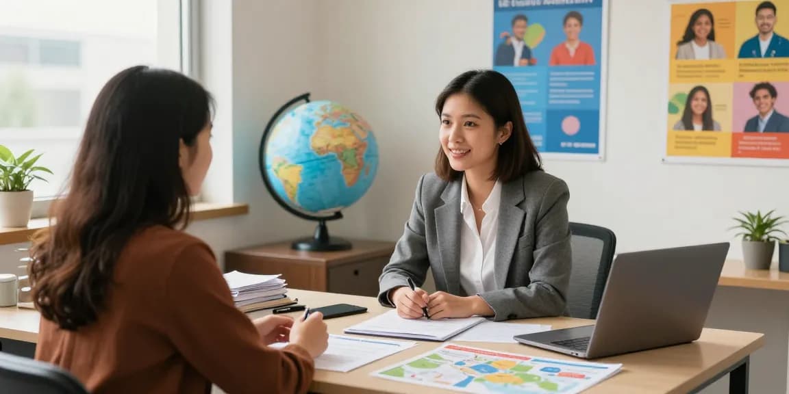 International student consultation at https://aisa.org.uk for study abroad advice in an inviting office.